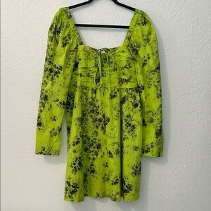 Ganni Lime and Black Patterned Dress